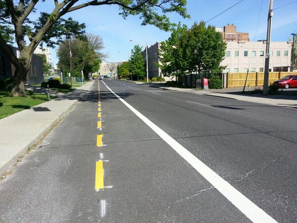 Hunter Street bike lanes, looking west from Walnut