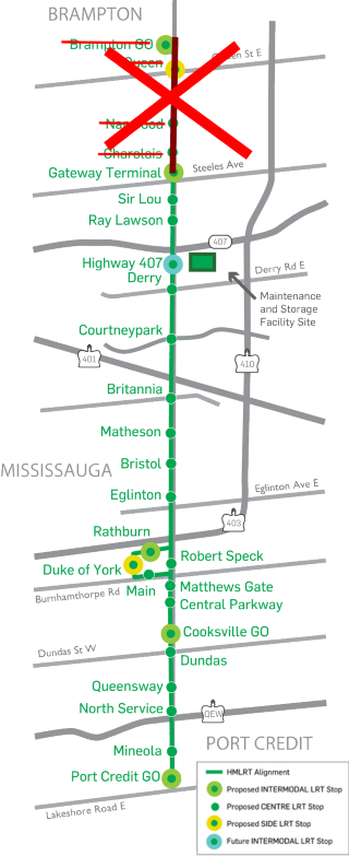 The canceled Brampton section of the Hurontario-Main LRT