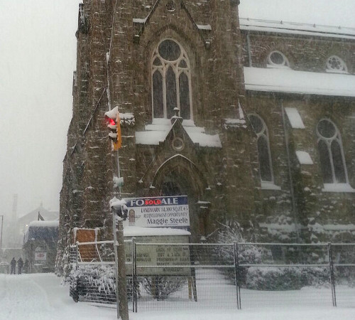 Sold sign in front of James Street Baptist Church