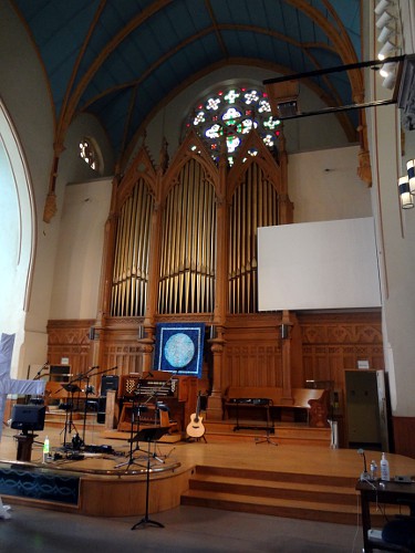 Church stage and organ