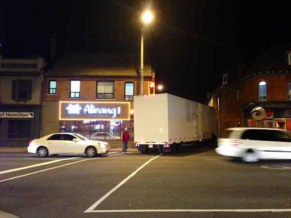 Transport truck stuck at Locke and Main