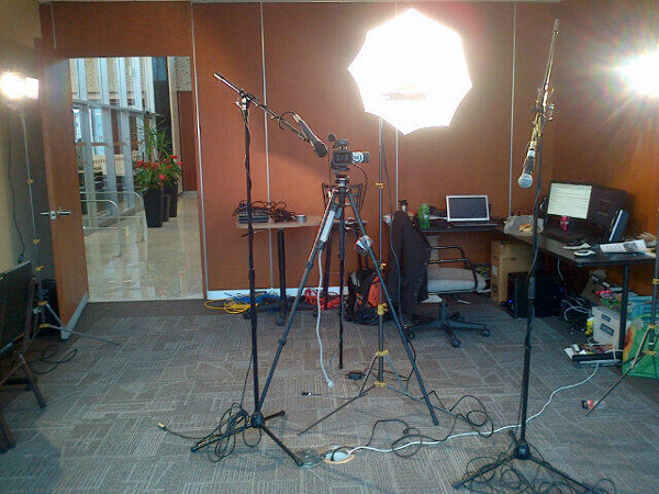 Equipment in use to record an interview. (May 2013)