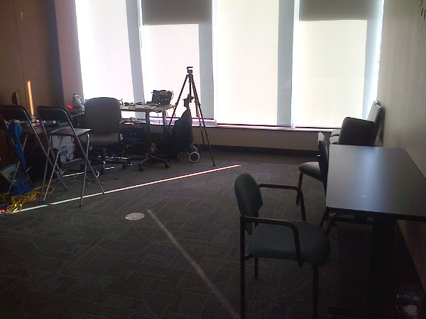 JoeyColeman.ca setup in a corner of the media room at City Hall, approximately 20% of the space