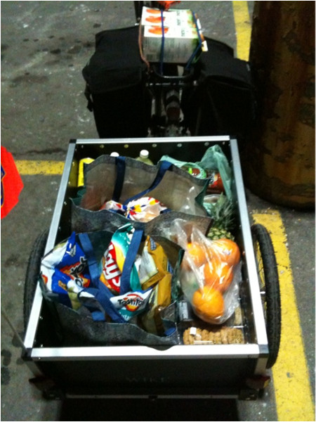 Groceries loaded onto bike