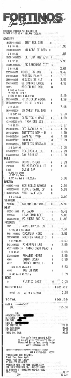 Grocery receipt