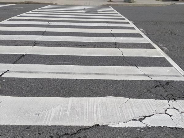 Zebra crosswalk on Main Street not skidded (Image Credit: Cameron Kroetsch)