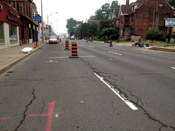 King Street East between Steven and Ashley, reduced to two lanes