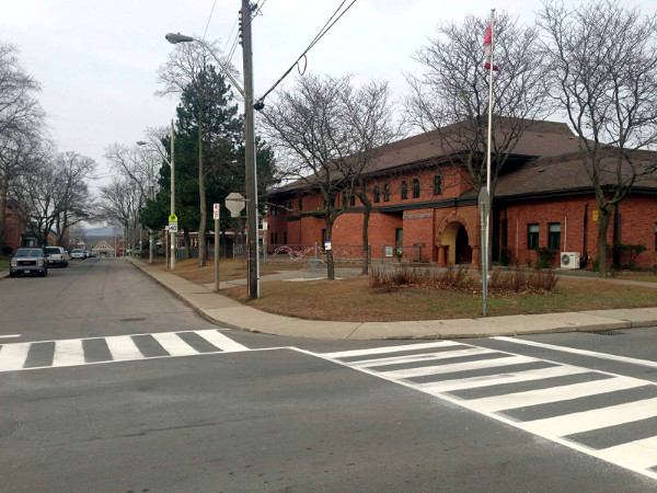 Zebra crossings at Strathcona School, Lamoreaux and Strathcona