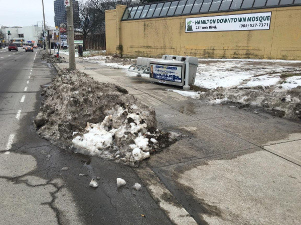 Snow and ice blocking York bike lanes (Image Credit: Jason Leach)