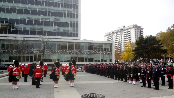 Colour guard prepared to lead the funeral procession