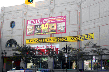 Liquidation World banner, Hamilton City Centre