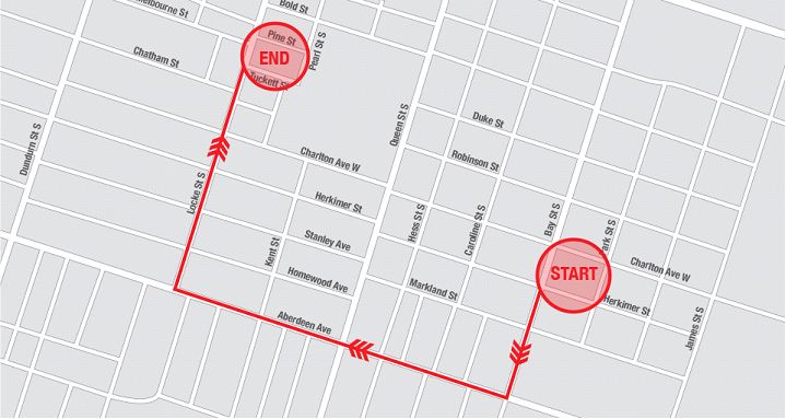 Map: Route of Locke Street riot (Image Credit: Hamilton Police)