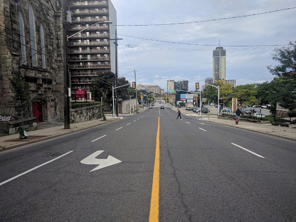 Looking north on John Street South from Charlton