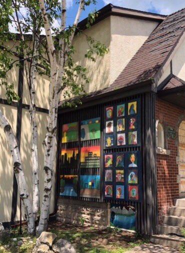 Community art installed on a property bought by Metrolinx for LRT near Longwood Road