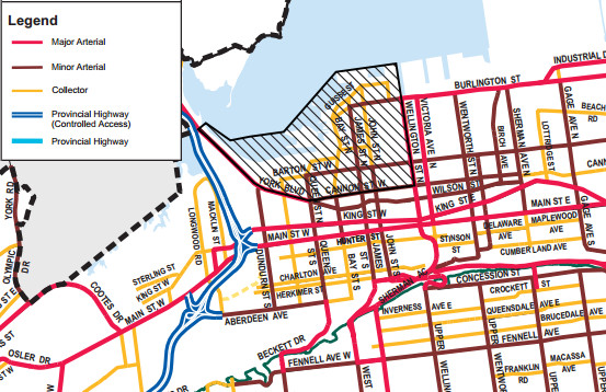 Map detail with superimposed legend from Appendix 11 of the Urban Hamilton Official Plan