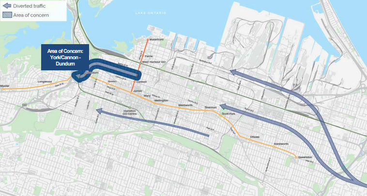 Map: Area of Concern' for westbound traffic