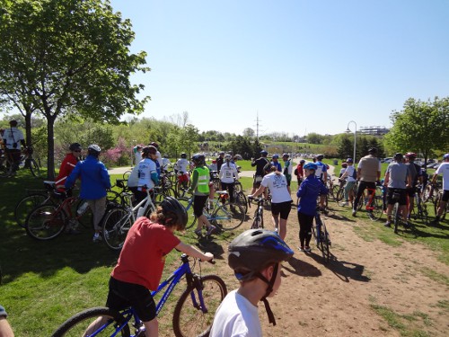 Mike Ride participants at Bayfront Park prepare to start