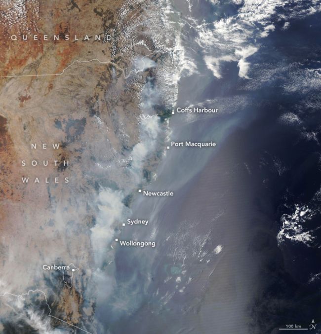 Satellite image of Australian wildfires (Image Credit: NASA)