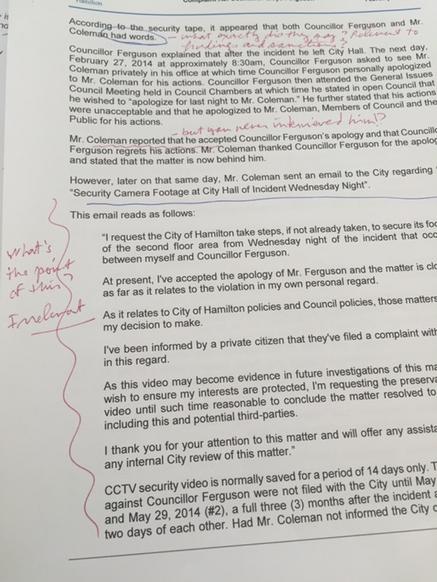 Andre Marin's notes on Basse's report, page 3 of 5