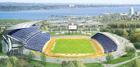 Artist's rendering of a Pan Am Stadium on the Rheem factory site on Barton St. west of Bay St.