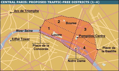 Proposed car free districts in Paris (Credit: British Broadcasting Corporation)