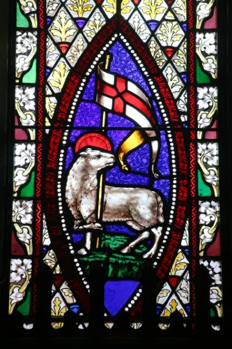 Fig. 9. Paris, St James's Anglican Church, E window, central lancet, detail of Agnus Dei.