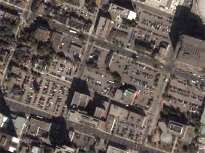 Surface parking in downtown Hamilton around Main St. W. and Bay St. (Image Credit: Google Maps)