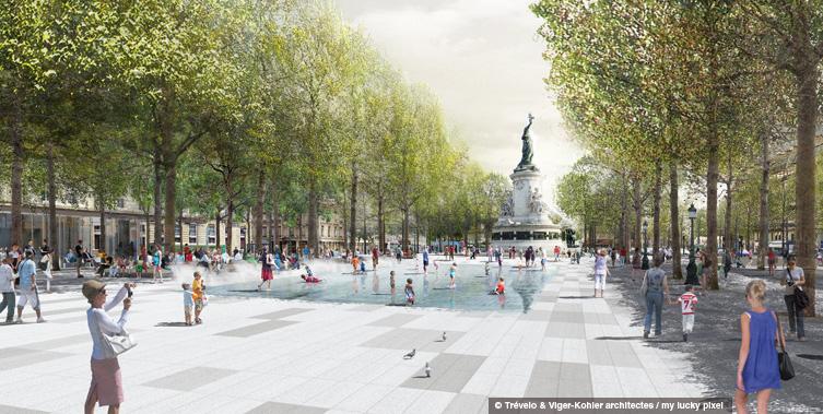 Ground level at Place la Republique, looking a bit like Gore Park (Image Credit: Trévelo et Viger-Kohler Architects)