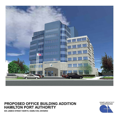 Proposed office tower on James St. North at the Hamilton Port Authority administration office (click the image to view full-size)