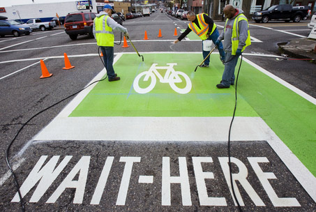 Bike box in Portland (Image Credit: The Record)