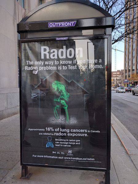 Radon testing PSA on a downtown Hamilton bus shelter (RTH file photo)