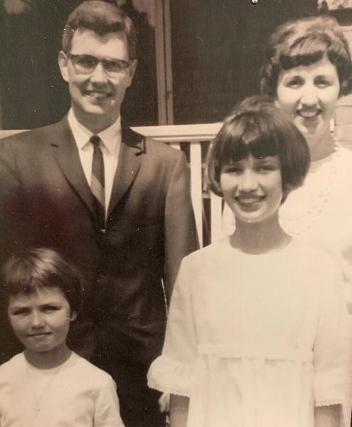 Regan with her parents, Bill and Pat Russell, and her sister Shannon in the 1960s.