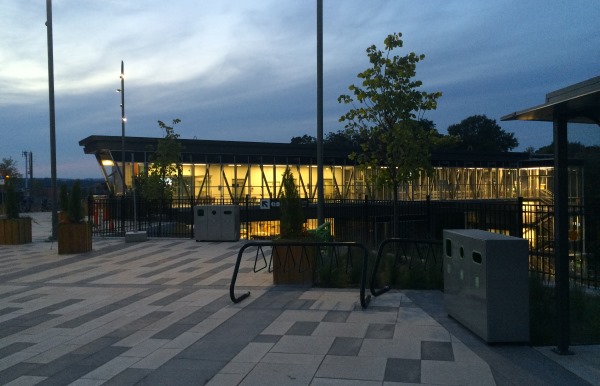 The West Harbour GO station after sunset (Photo by Mark Rejhon)