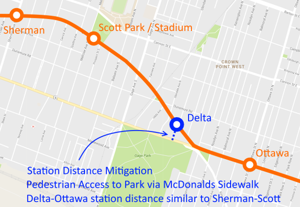 Possible station location just west of Delta