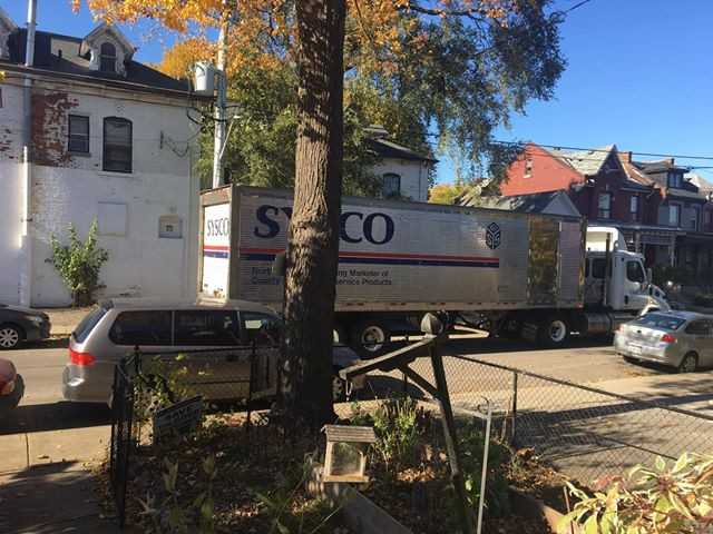 Transport truck driving down Mary Street because of course it is (Image Credit: Tanya Day Ritchie)