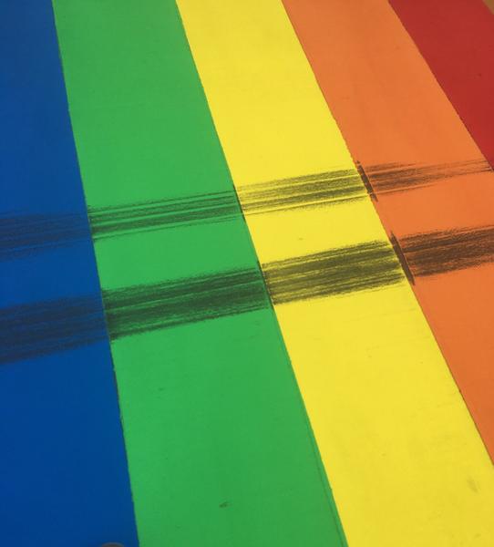 Skid mark on the rainbow crosswalk (Image Credit: Ronin)