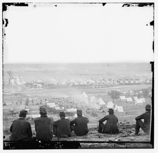 Federal encampment on the Pamunkey River, Cumberland Landing, Virginia. (Image Source: James Gibson. Library of Congress-DIG-cwpb014)