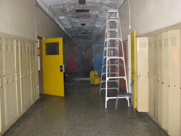 Leak spot #1. Terrazzo floor on third floor hallway in excellent shape.