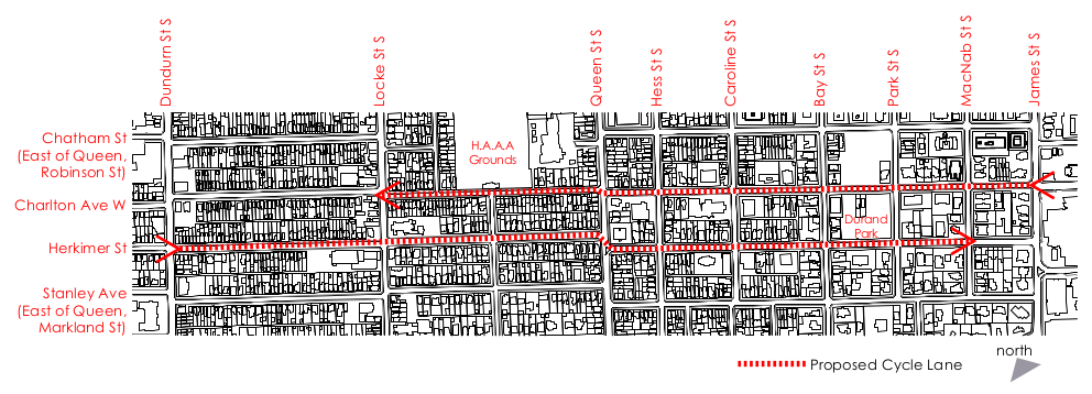 Map of the Charlton and Herkimer bike lanes