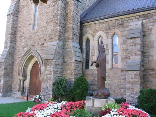 Figure 10. The entrance to St Patrick's Church: the main stone is Eramosa dolomite from the Mountain, but the trim (on the main door) is mainly imported Ohio sandstone.