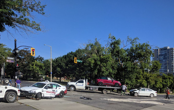 Serious multiple vehicle collision at the corner of King St W and Queen St N, the site of a B-Line LRT station (RTH file photo)