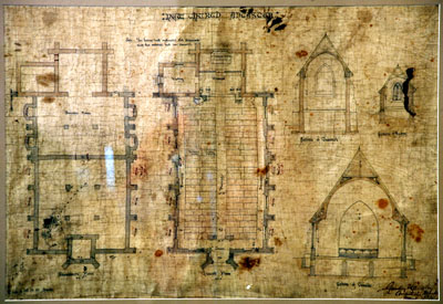 Fig. 7. St John's Anglican Church, Ancaster, plans and cross-sections, Henry Langley for Gundry and Langley.