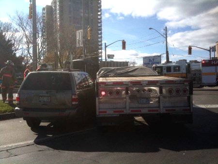 Truck/van collision at corner of York and Queen Streets