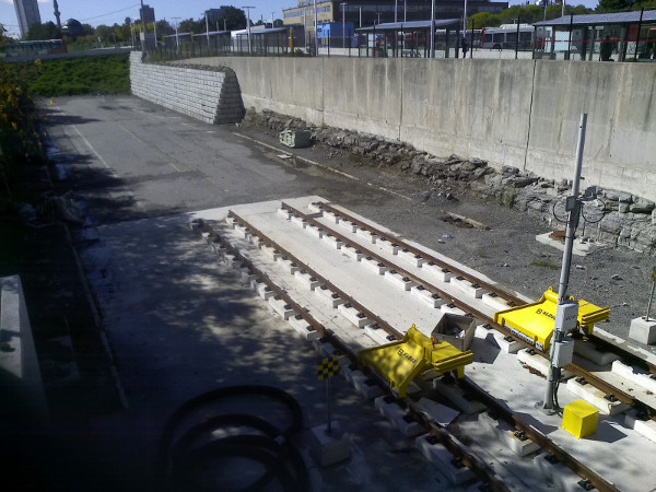 The West end of Tunney's Pasture Station as well as the end of track. Notice how wide the former BRT right of way needed to be compared to the LRT right of way. (Image Credit: Fraser Pollock)