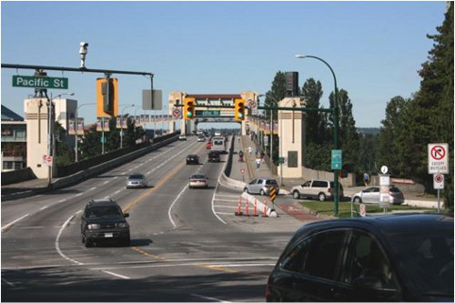 Bike lane pilot project on Burrard Street Bridge.