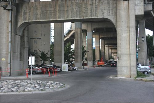 Under Granville Street Bridge.  It is remarkably free of graffiti.